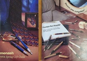 Vintage pens and gifts display from 1994.