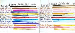 Ink color test samples on paper.