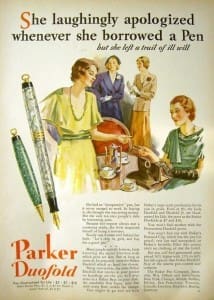 Vintage Parker Duofold pen advertisement illustration.
