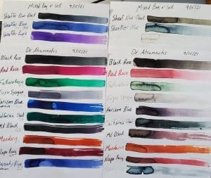 Color swatches and ink samples on paper.