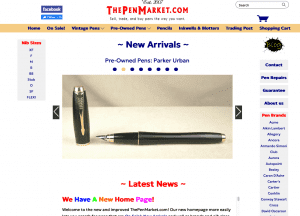 ThePenMarket homepage featuring a Parker Urban pen.