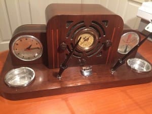 Vintage-style weather station with gauges and clock.