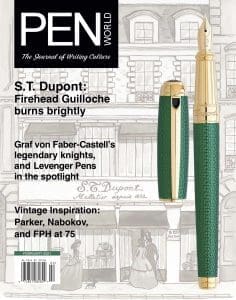 Magazine cover featuring luxury pens and articles.